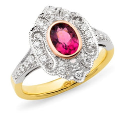 Three-Tone Pink Tourmaline & Diamond Ring