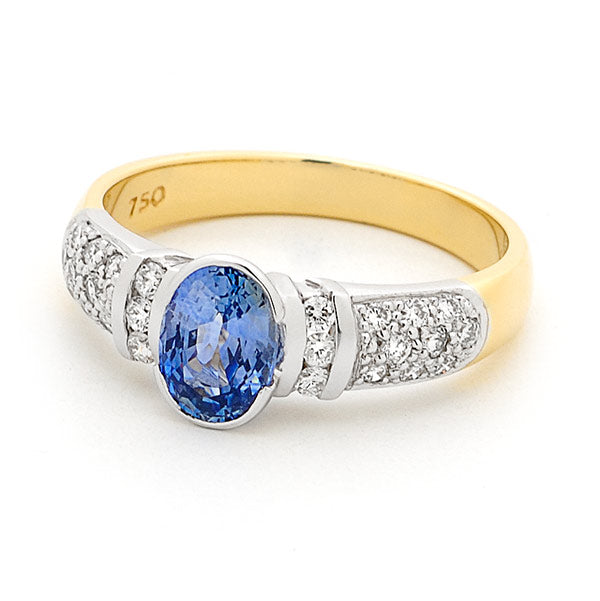 Ceylon Sapphire Ring with Diamond Shoulders