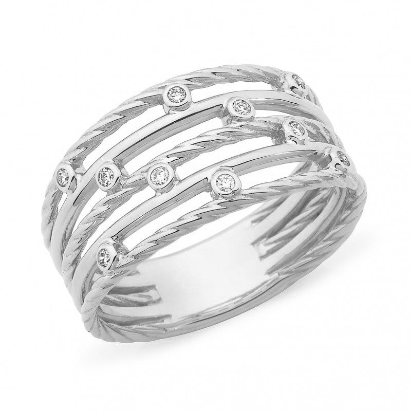 9ct White Gold Multi Band Ring with Diamonds