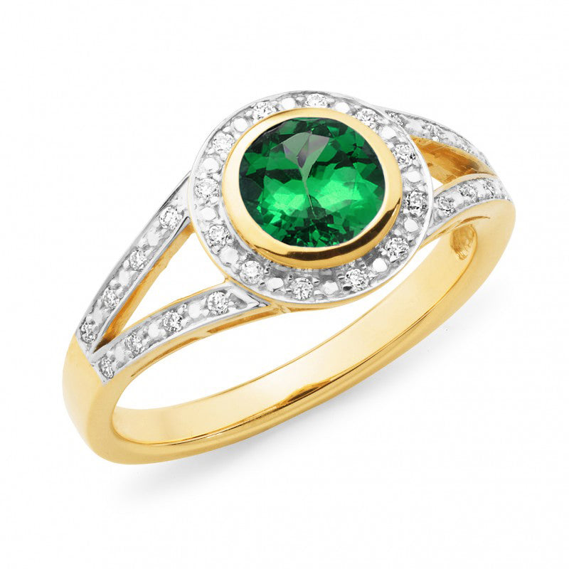 9ct Yellow Gold Emerald and Diamond Ring