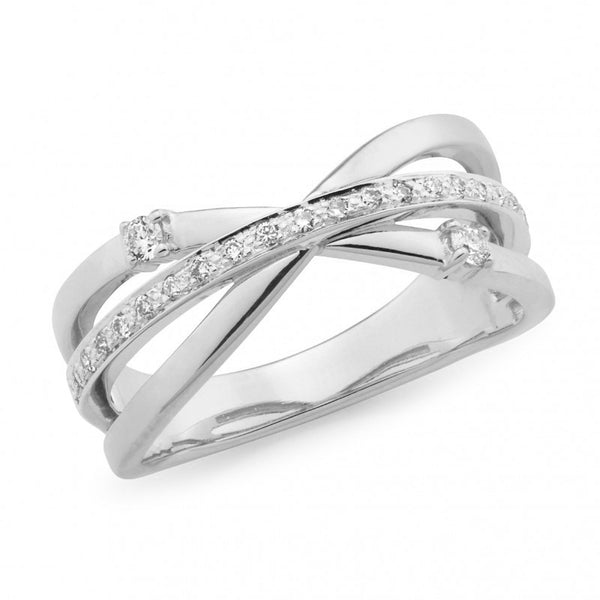18ct White Gold Crossover Diamond Ring