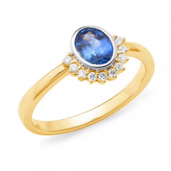 9ct Gold Ceylon Sapphire and Diamond Ring