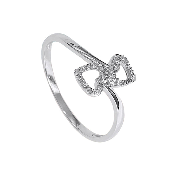 9ct White Gold Double Diamond Heart Ring