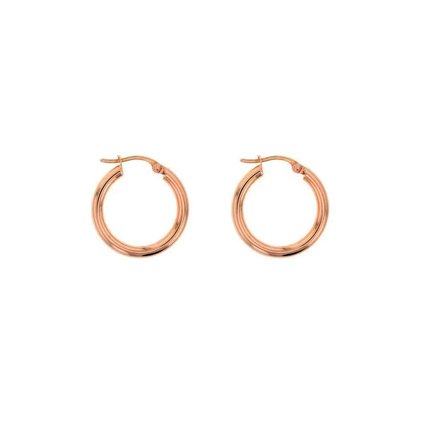 9ct Rose Gold Plain Hoop Earrings - 15mm