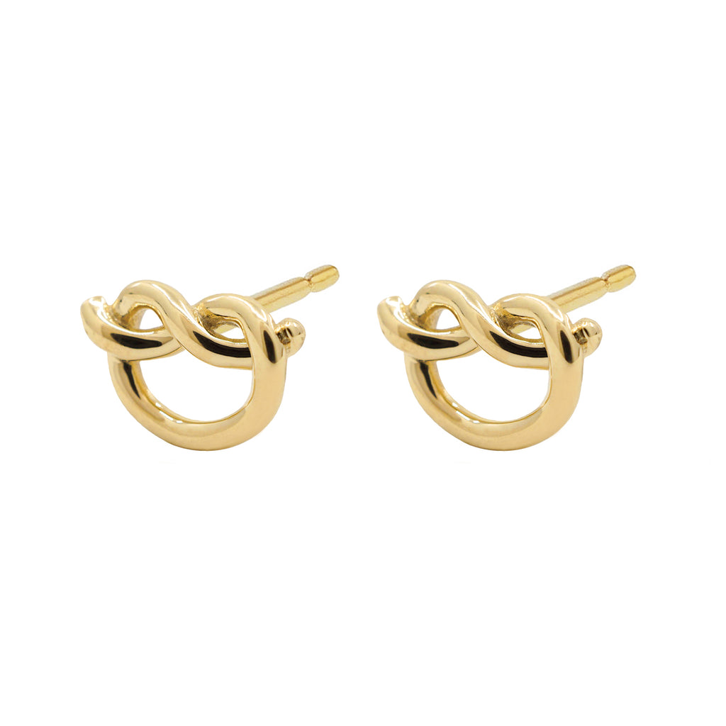 14K Solid Gold Open Love Knot Stud Earrings, Circle Love Knot