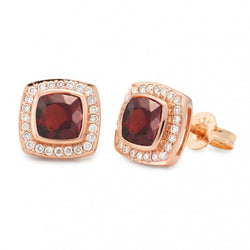 9ct Rose Gold Garnet & Diamond Stud Earrings
