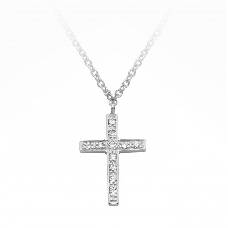 9ct White Gold Diamond Cross Necklace
